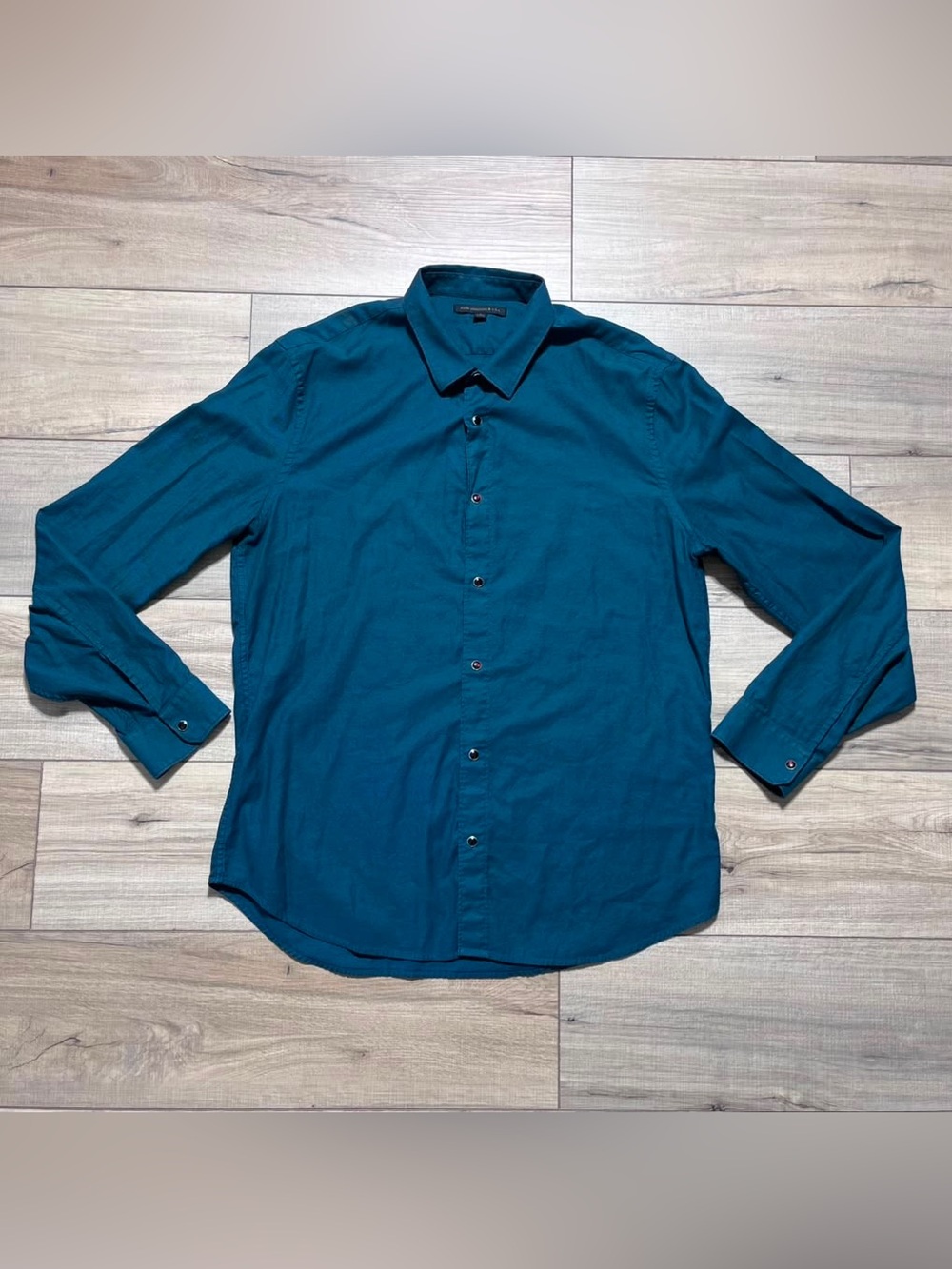 John Varvatos USA Mens Long Sleeve Snap Button Shirt Size Large Dark Green